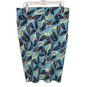 💥2/$15 LuLaRoe Cassie blue yellow red black feather print pencil skirt  size 2X